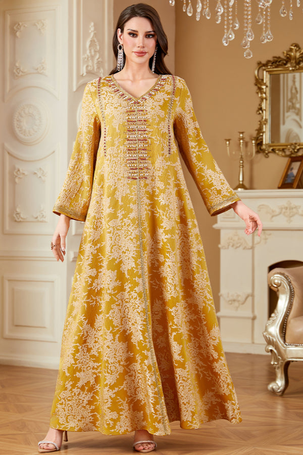 Beaded Jacquard Abaya Dress
