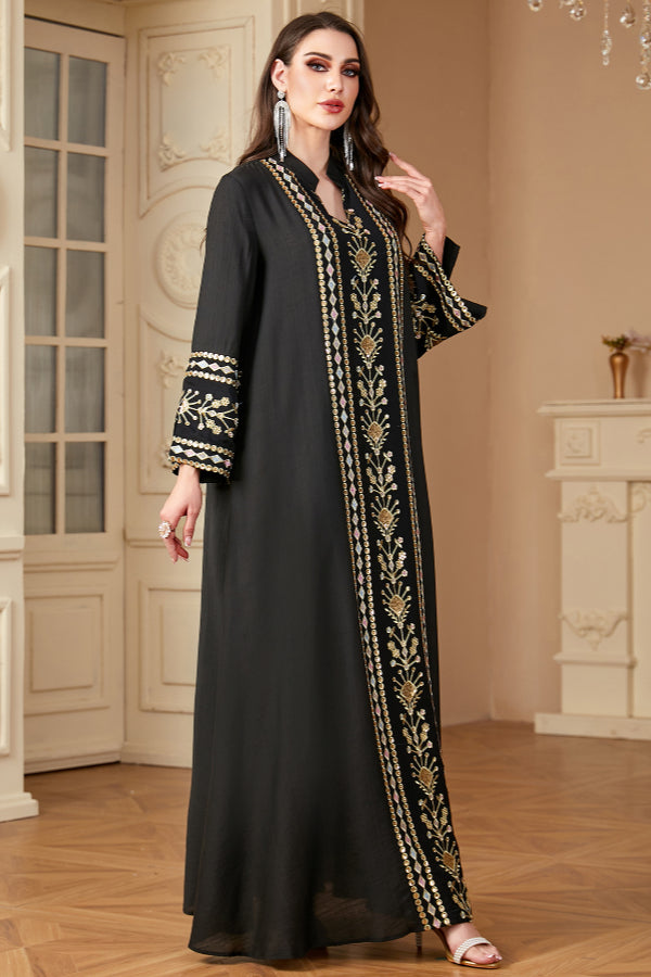 Embroidered Patchwork Abaya Dress