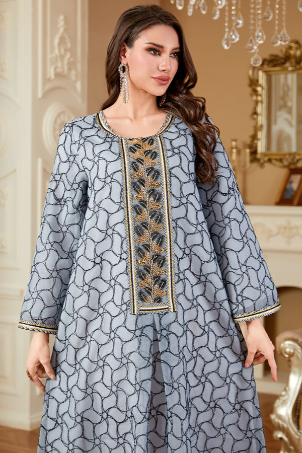 Lace Trim Abaya Dress