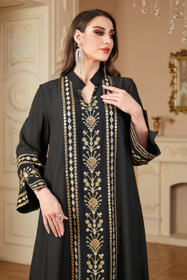 Embroidered Patchwork Abaya Dress