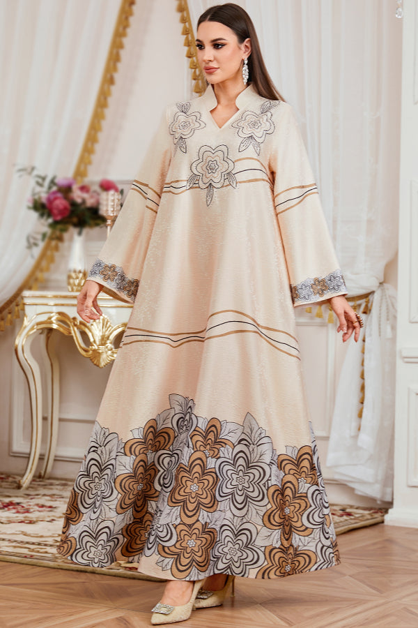 Rhinestone Print Abaya Dress