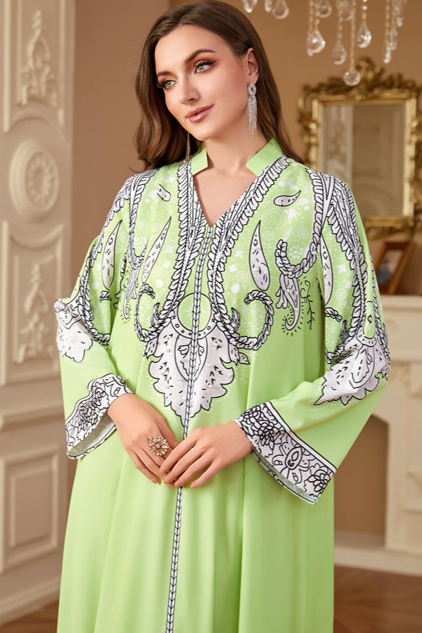 Beaded Printed Abaya Dress