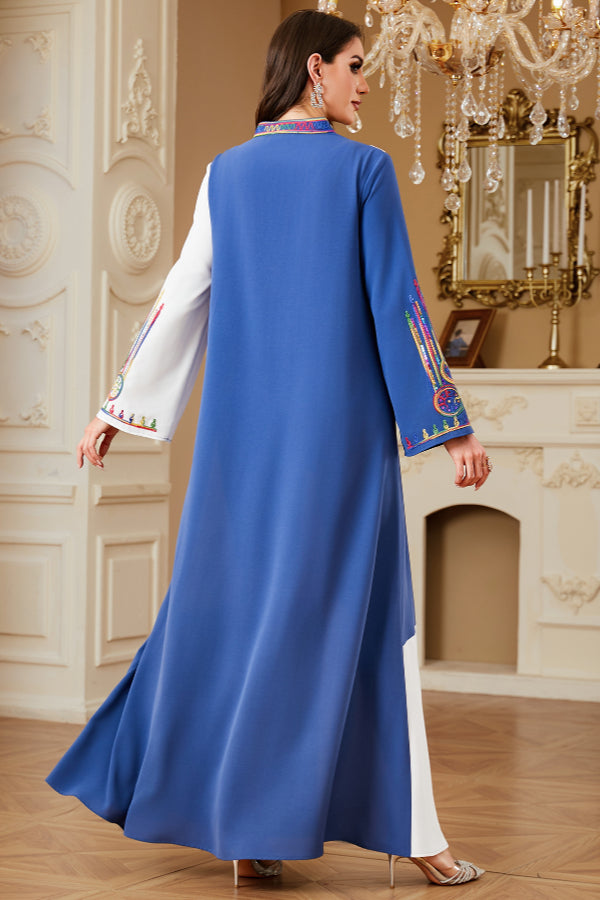 Colorblock Embroidered Abaya Dress