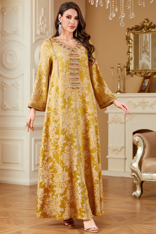 Beaded Jacquard Abaya Dress