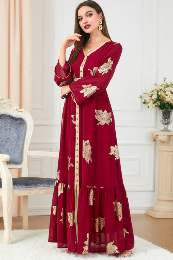 Foil Print Abaya Dress