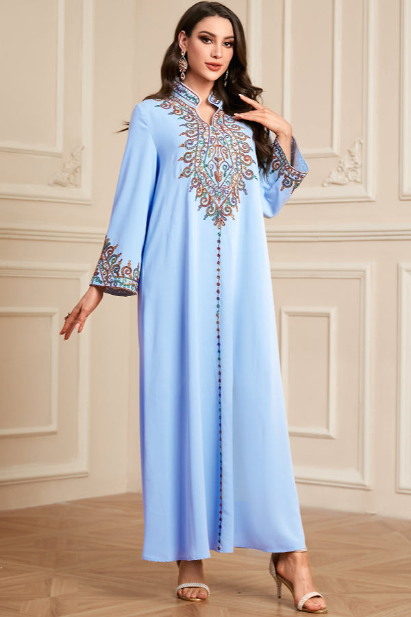 Embroidered V-Neck Abaya Dress