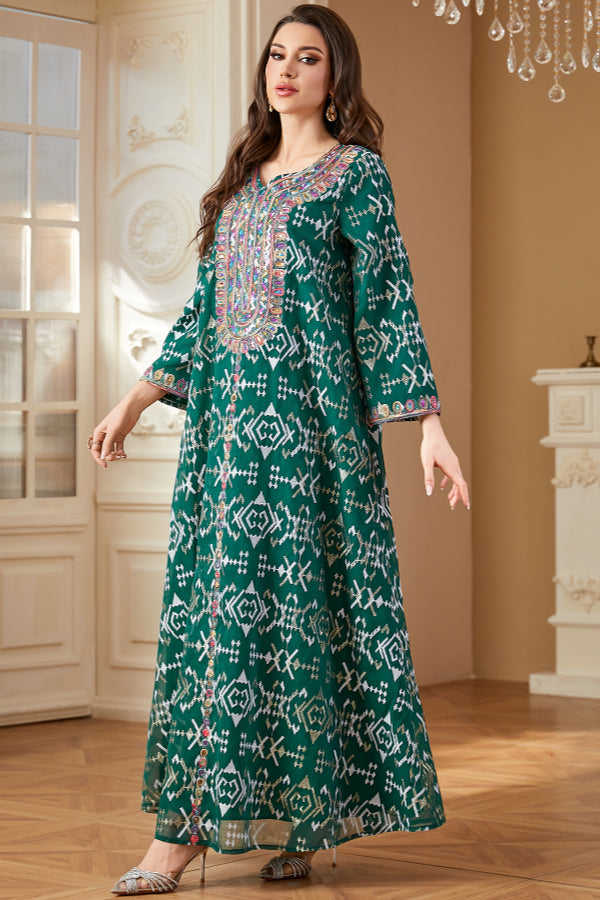 Embroidered Maxi Abaya Dress