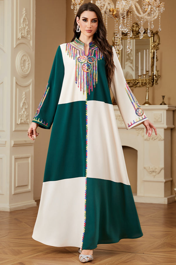 Colorblock Embroidered Abaya Dress