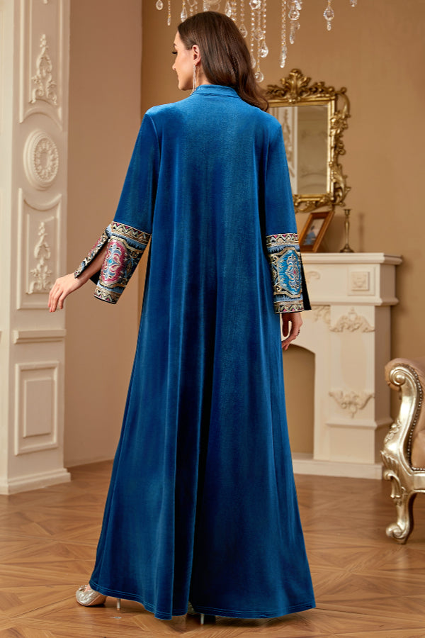 Velvet Embroidered Slit Dress
