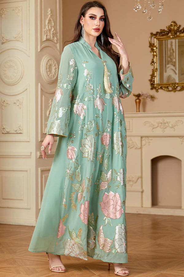 Sequin Tassel Abaya Dress