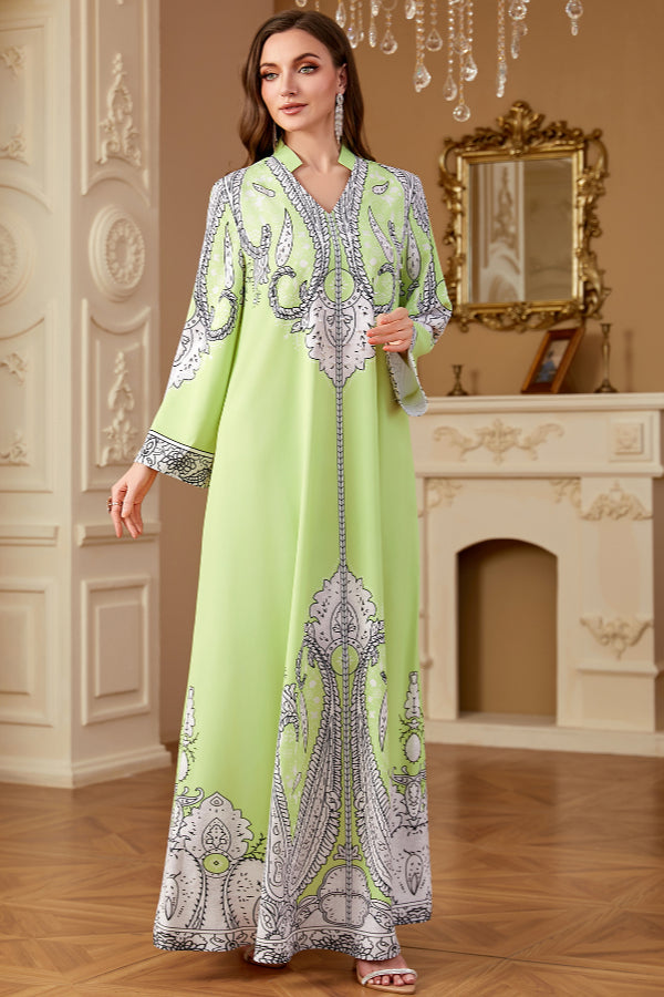 Beaded Printed Abaya Dress