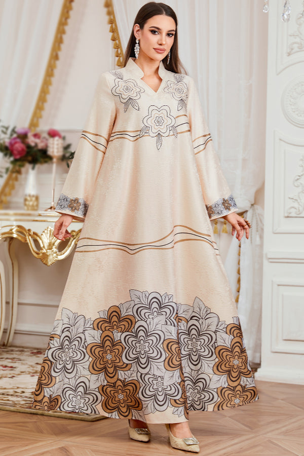 Rhinestone Print Abaya Dress