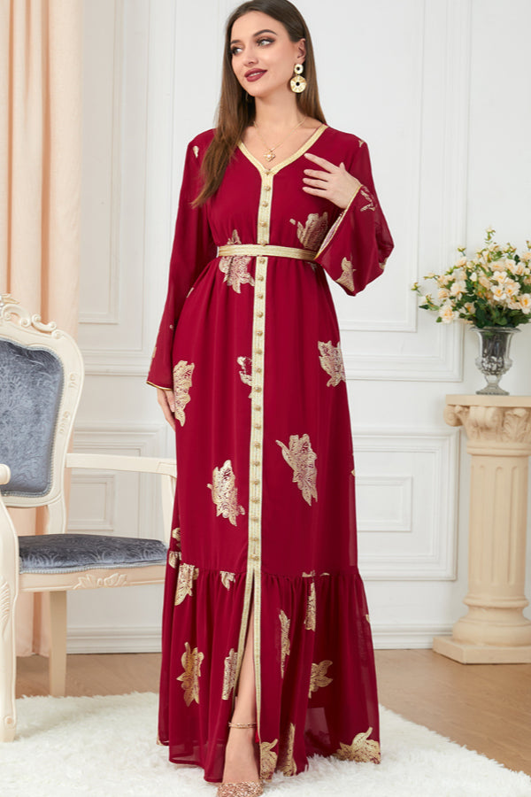 Foil Print Abaya Dress