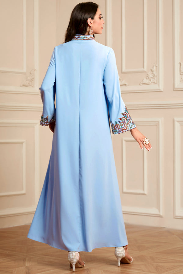 Embroidered V-Neck Abaya Dress