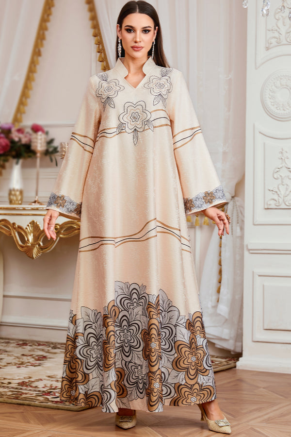 Rhinestone Print Abaya Dress