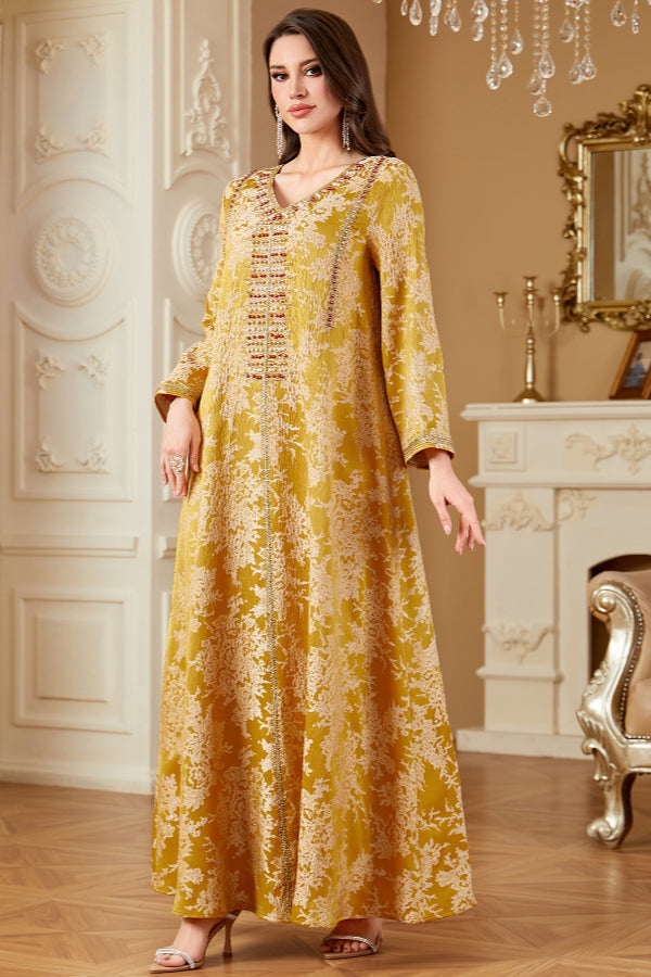 Beaded Jacquard Abaya Dress