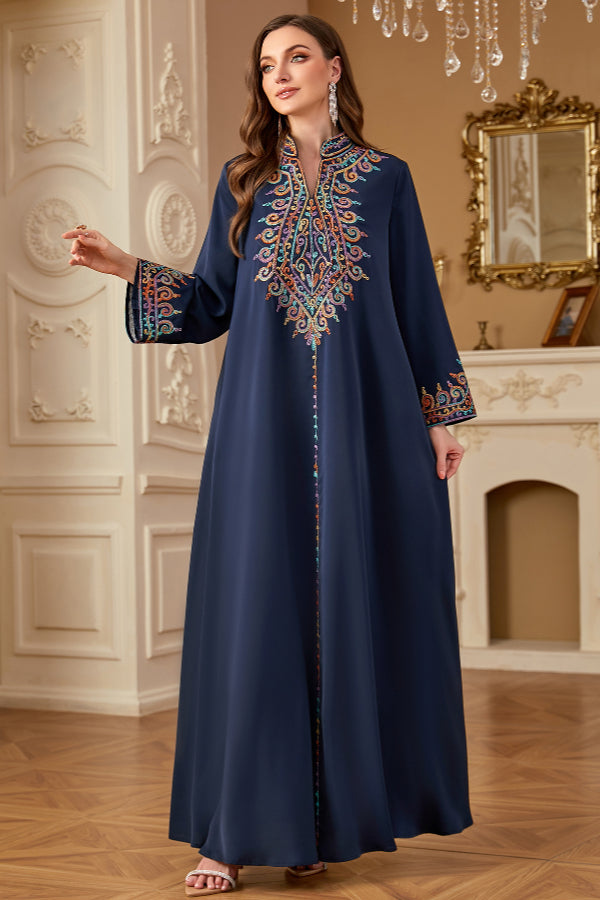 Embroidered V-Neck Abaya Dress