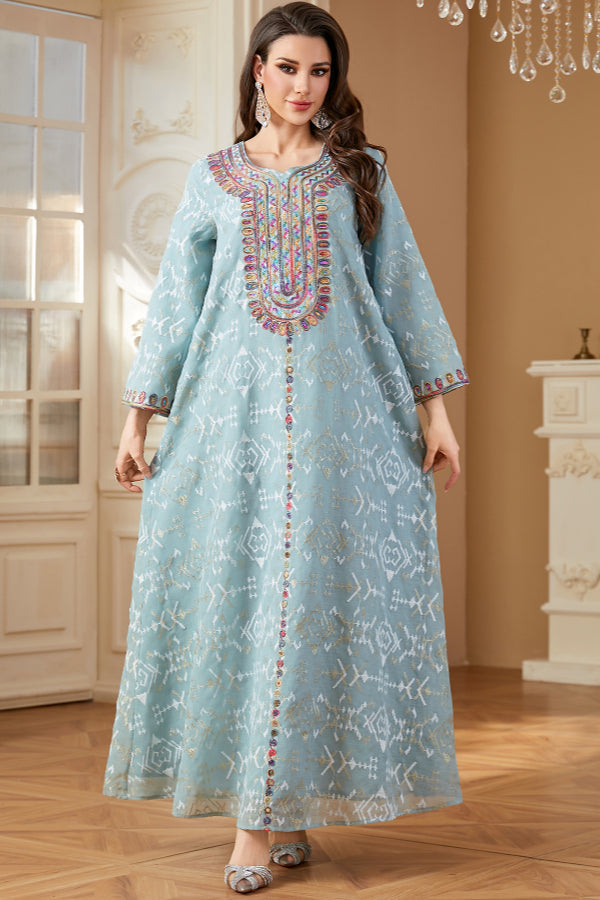 Embroidered Maxi Abaya Dress
