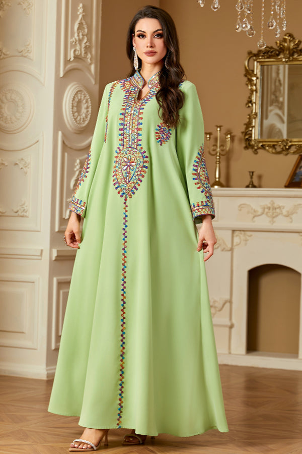 Embroidered Long Sleeve Abaya Dress