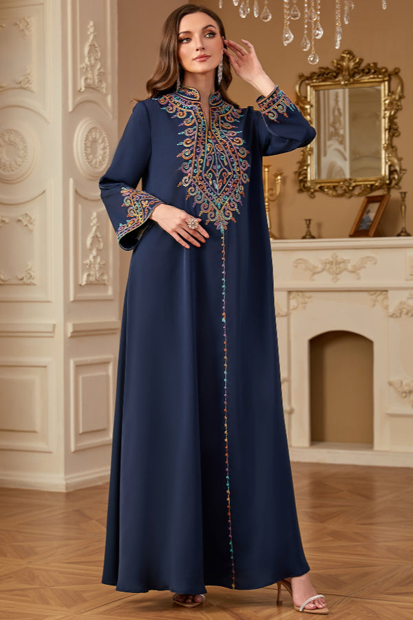 Embroidered V-Neck Abaya Dress