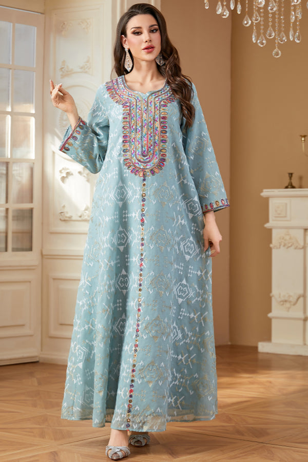 Embroidered Maxi Abaya Dress