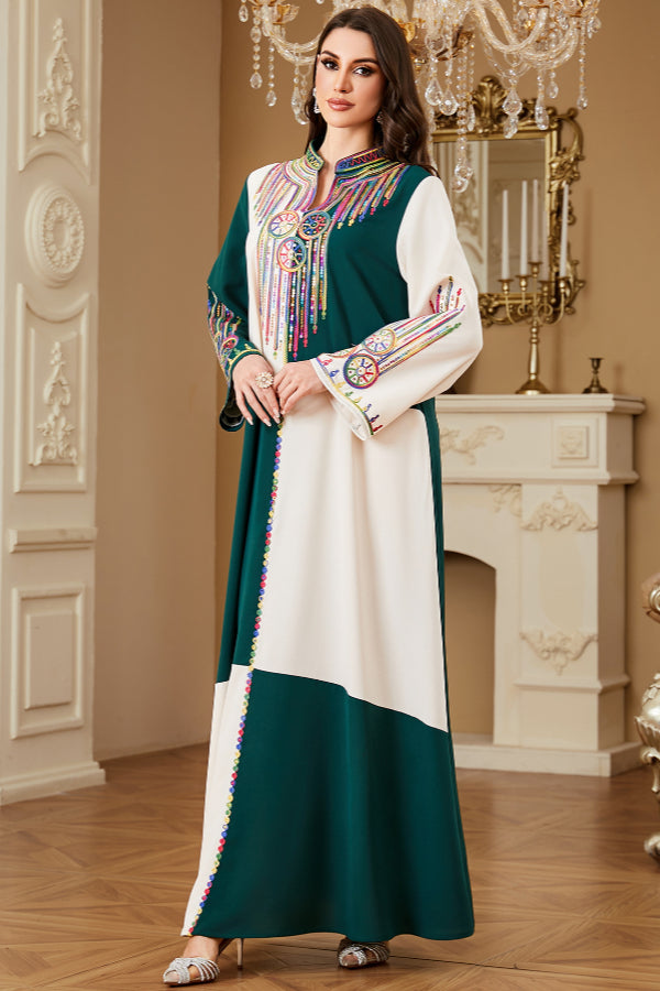 Colorblock Embroidered Abaya Dress