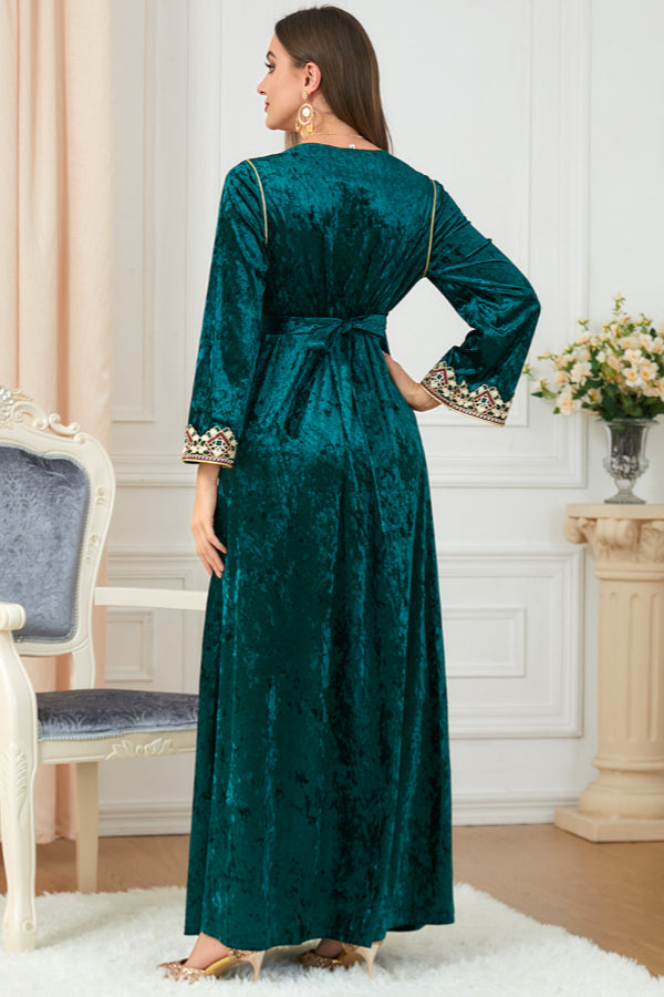 Velvet Embroidered Slit Dress