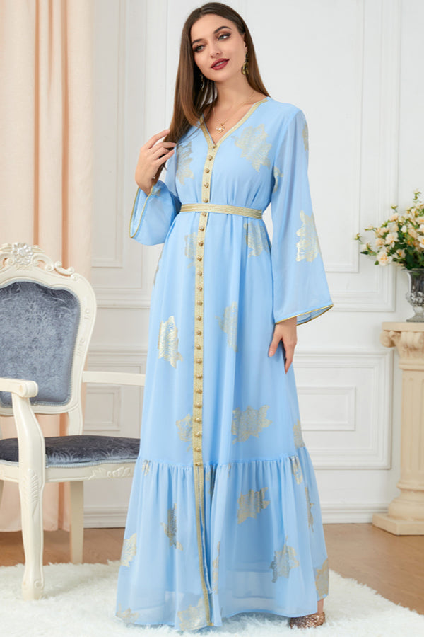 Foil Print Abaya Dress