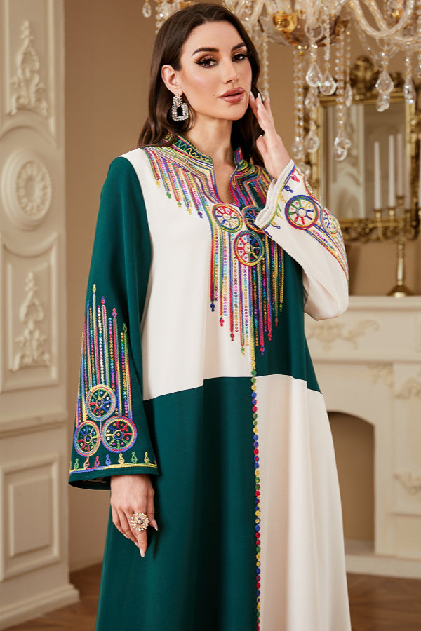 Colorblock Embroidered Abaya Dress