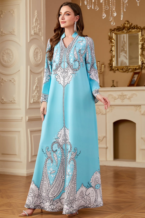 Beaded Printed Abaya Dress