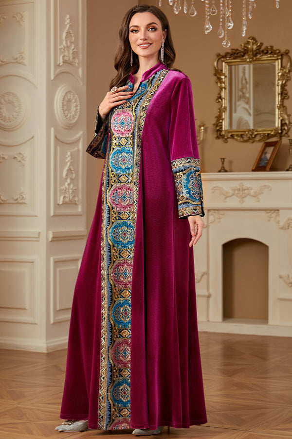 Velvet Embroidered Slit Dress