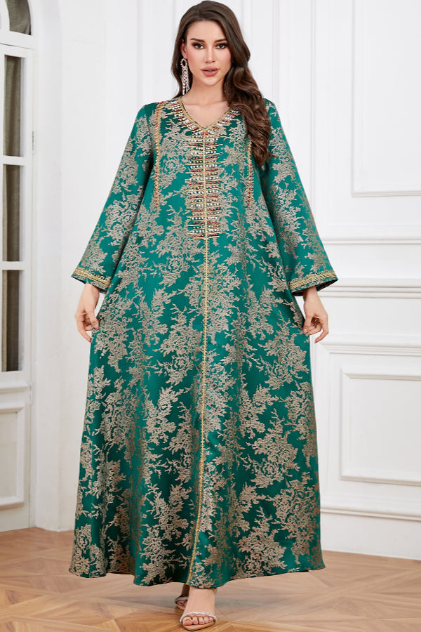 Beaded Jacquard Abaya Dress