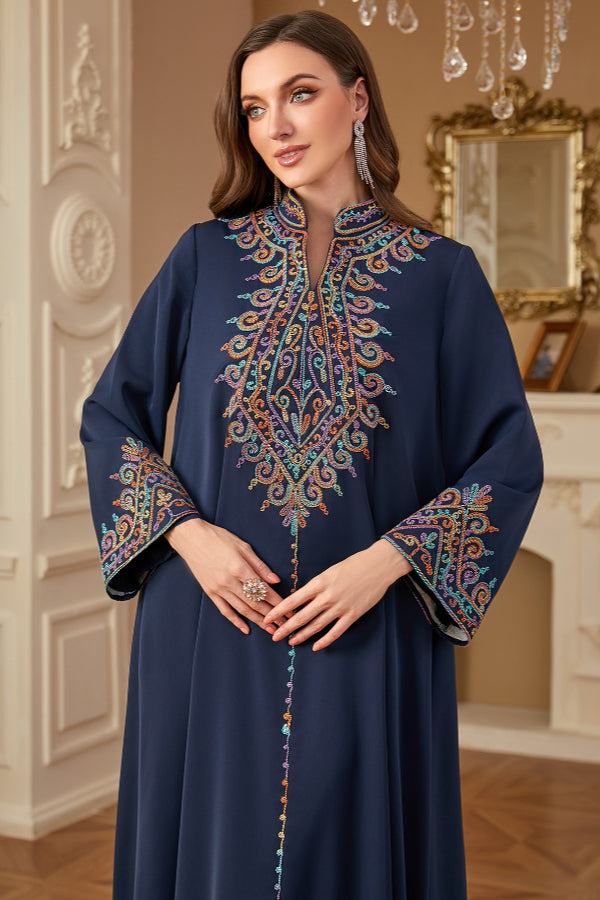 Embroidered V-Neck Abaya Dress