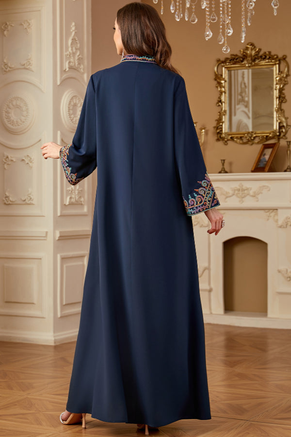 Embroidered V-Neck Abaya Dress