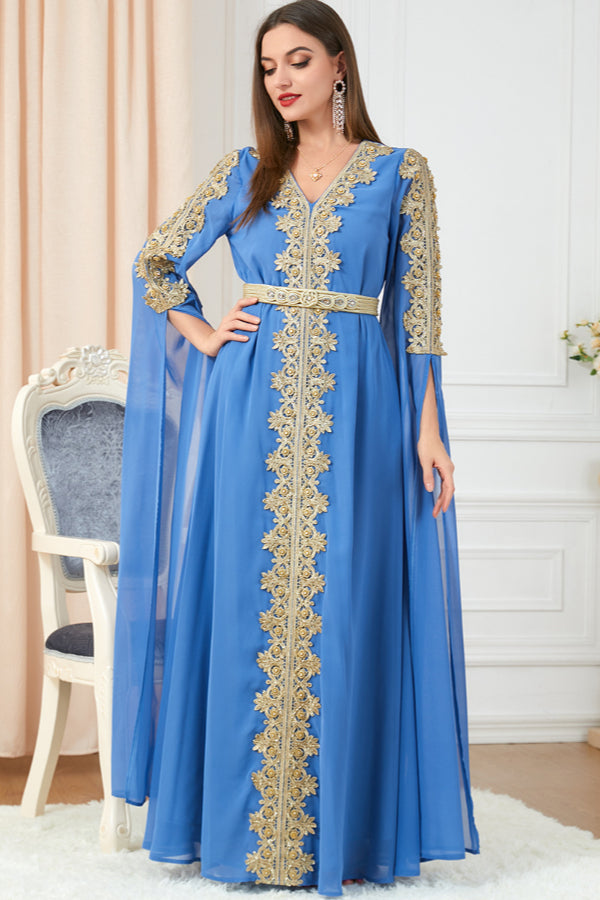 Patchwork Extra-Long Sleeve Gown