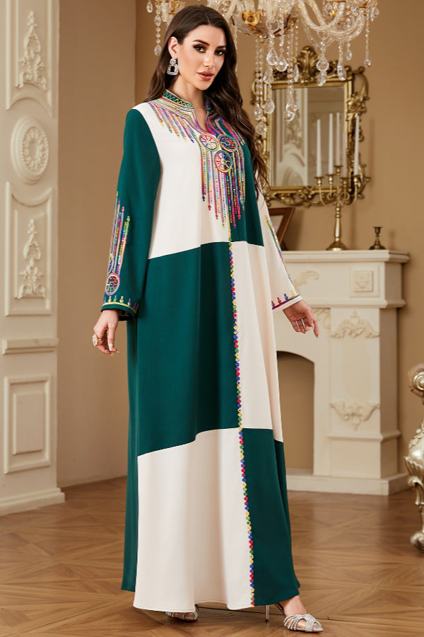 Colorblock Embroidered Abaya Dress