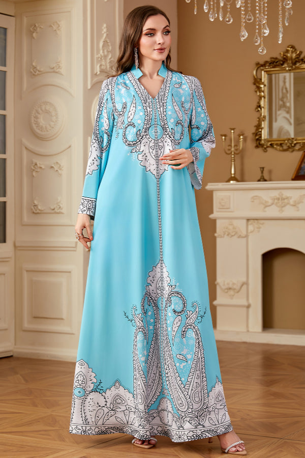 Beaded Printed Abaya Dress