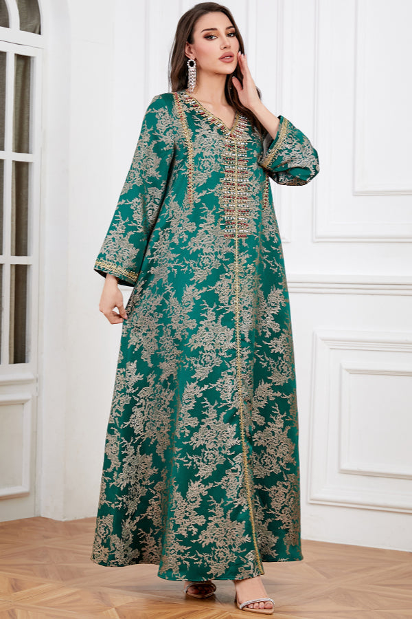 Beaded Jacquard Abaya Dress