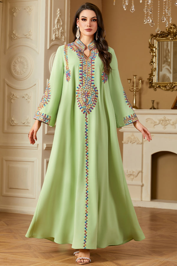 Embroidered Long Sleeve Abaya Dress