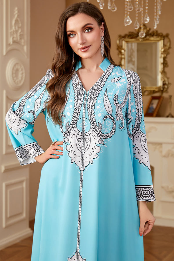 Beaded Printed Abaya Dress