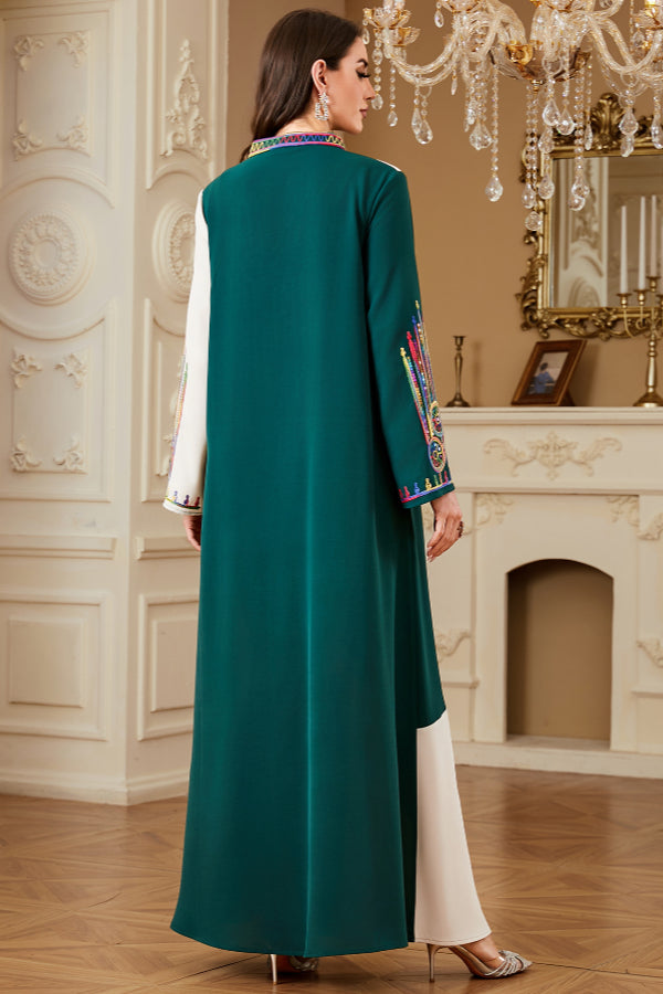 Colorblock Embroidered Abaya Dress