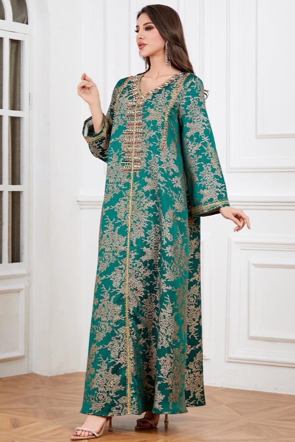 Beaded Jacquard Abaya Dress