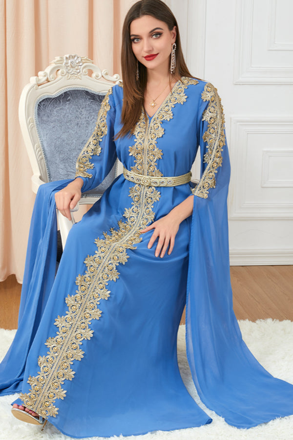 Patchwork Extra-Long Sleeve Gown