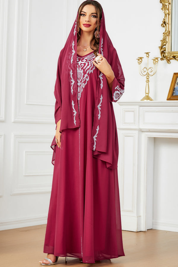 Embroidered Abaya With Hijab