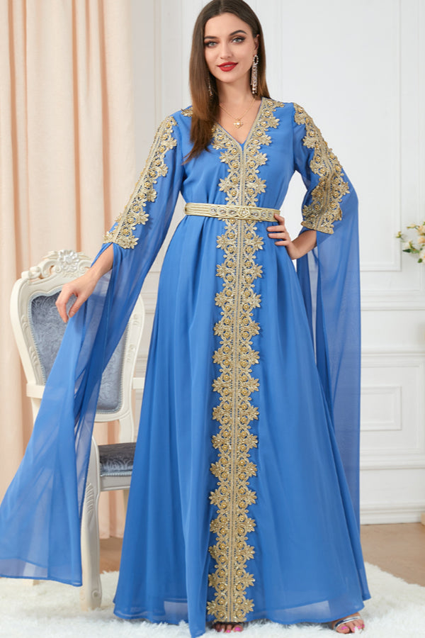 Patchwork Extra-Long Sleeve Gown