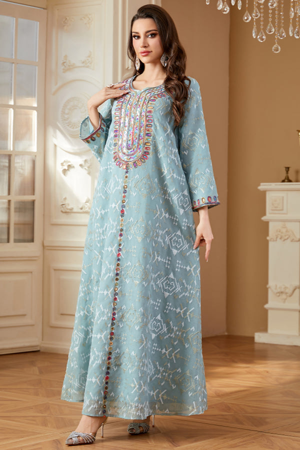 Embroidered Maxi Abaya Dress