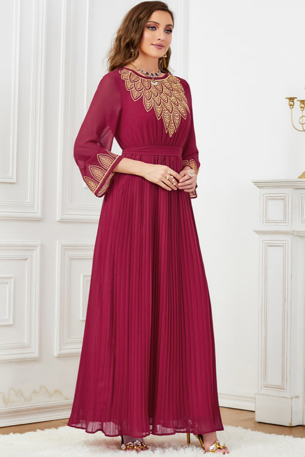 Pleated Beaded Embroidered Abaya