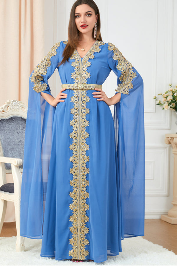 Patchwork Extra-Long Sleeve Gown