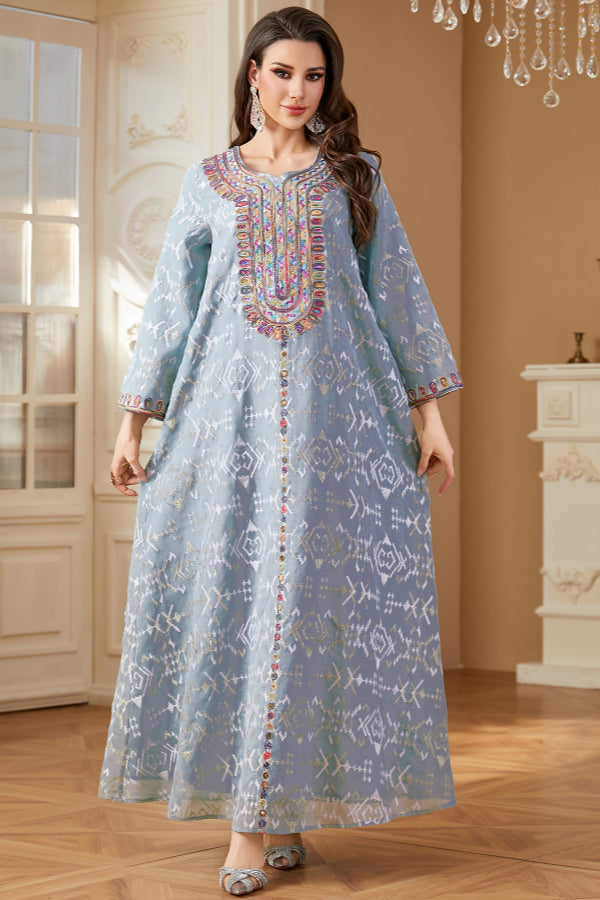 Embroidered Maxi Abaya Dress