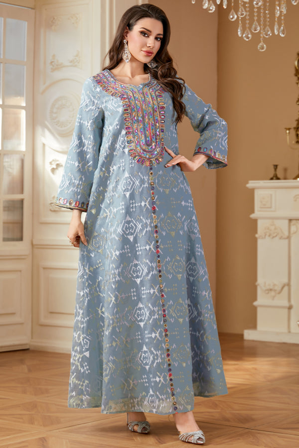 Embroidered Maxi Abaya Dress